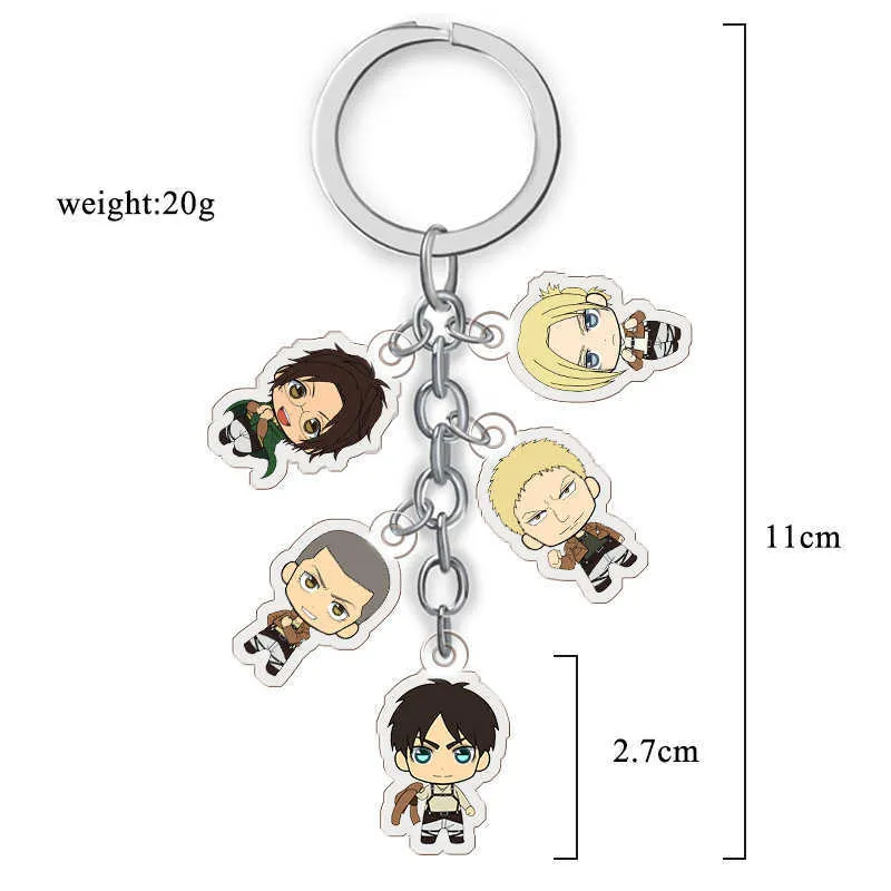 Атака на Titan KeyChain Multi Beadant Мультфильм Двусторонняя акриловая цепочка Kawaii Eren Q версия Рисунок Ключ Держатель 10 шт. H0915