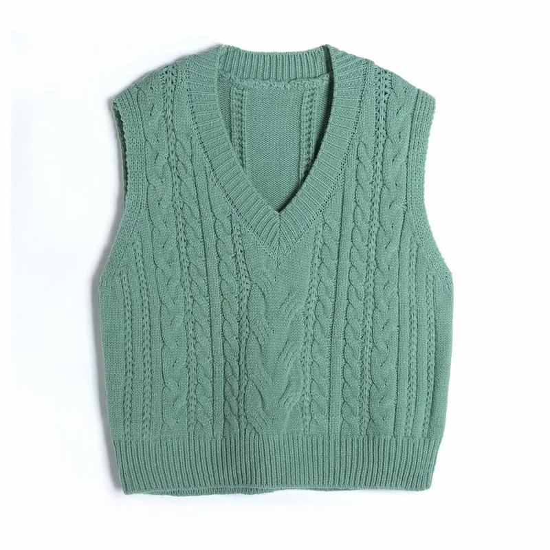 Süße rosa grüne gestrickte Weste Pullover Frauen Frühling blau übergroße gerippte Frau Pullover ärmellose Pullover Weste 210430