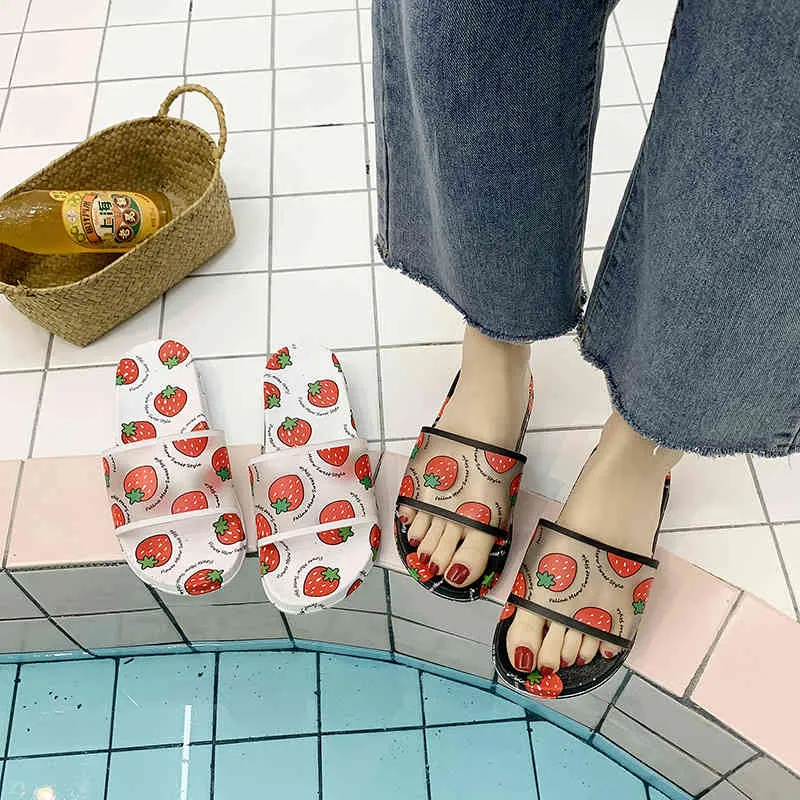 Fashion Fruit Print Women Slippers Summer House Slippers Peach Banana Strawberry Watermelon Pattern Cartoon Sandals Womens Shoes Y0427