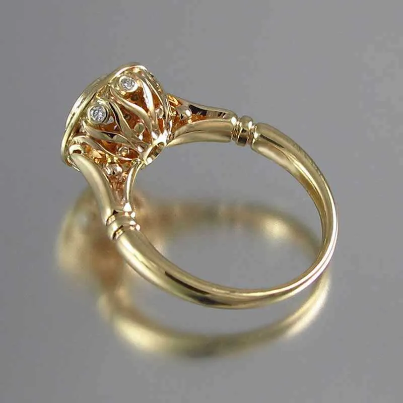 Huitan couleur dorée bague de mariée ensembles proposition romantique anneaux de mariage ennemi femmes à la mode ronde pierre réglage entiers Q07082181614