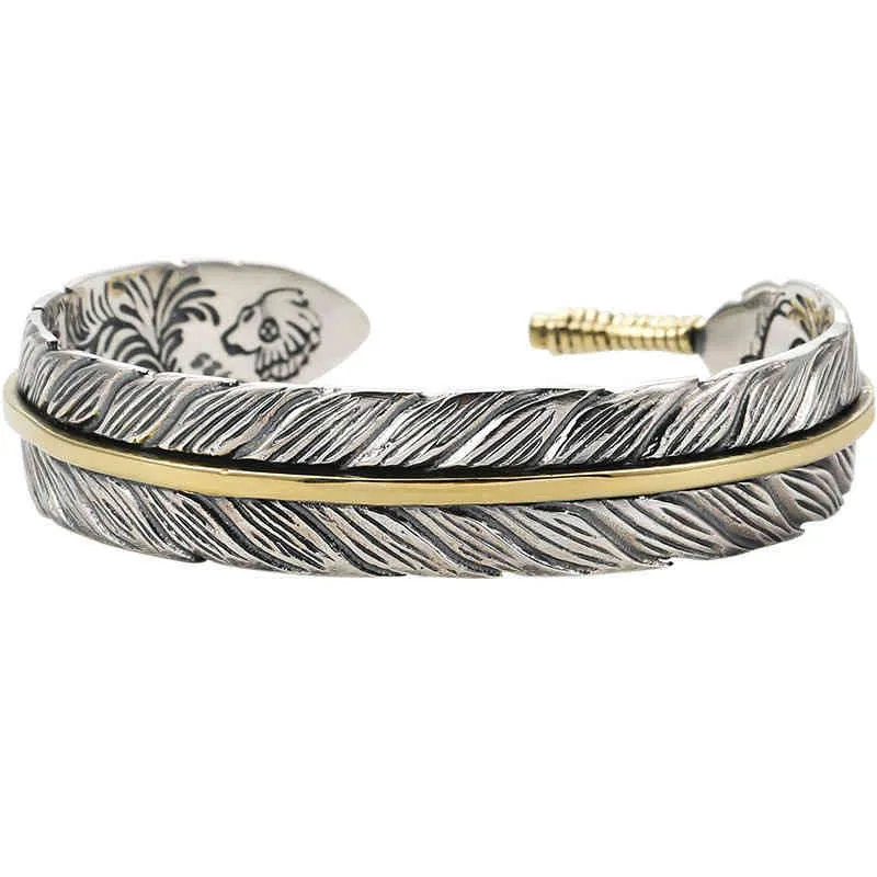 Retro Fashion Feather Open justerbar metallarmband Men039S Personlighet Cool Rock Hip Hop Jewelry3600275