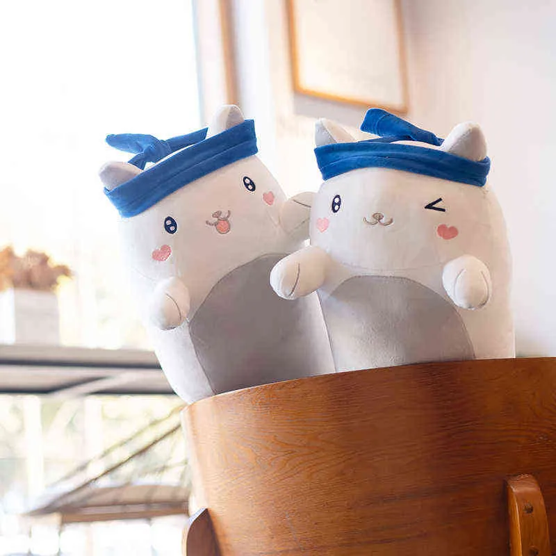 Cuore curativo Lungo Ramen Peluche ripiene Cartoni animati giapponesi Anime Figura Gatto bianco Noodle Cuscino il ragazzo Pisolino che dorme