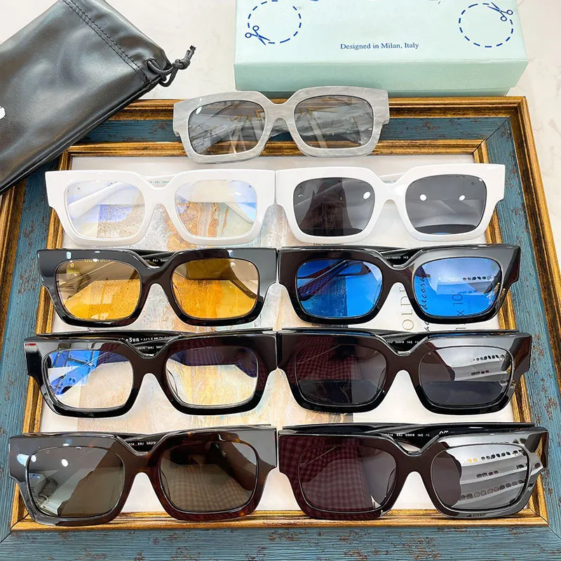 Óculos de sol OW40014 Mens Moda Clássico Placa Grossa Preto Branco Quadrado Designer FF Sun Óculos Casual All-Match Férias 55-209S
