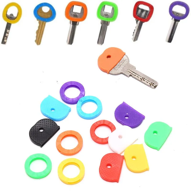 24 Round Soft Silicone Hollow Multi Color Rubber Keys Locks Cap Key Covers Keyring Elastic Case Keychains267A