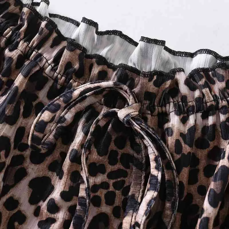 Printemps femmes imprimé léopard Slash cou chemise courte femme à manches longues Blouse décontracté dame mince haut court Blusas S8531 210430