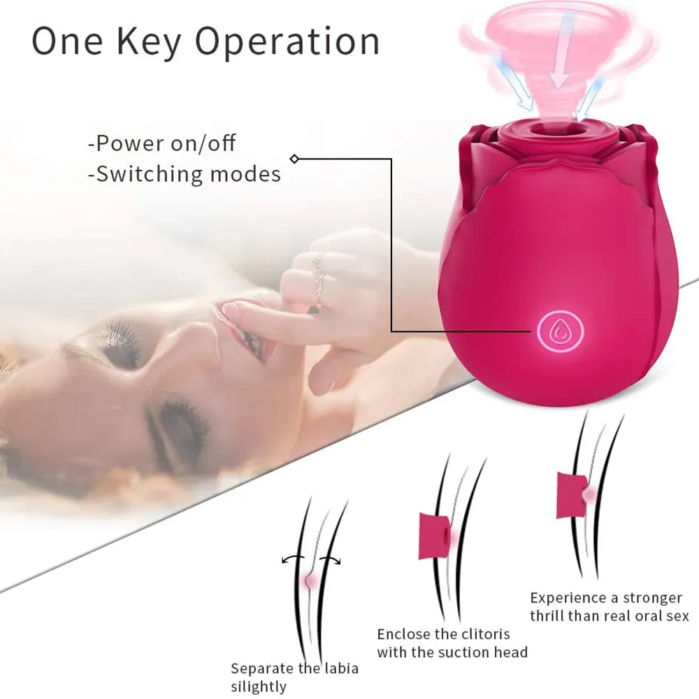 Vibratore succhiare la vagina a forma di rosa Intimo Buona ventosa capezzoli Leccata orale Stimolazione del clitoride Potenti giocattoli del sesso le donneQ0320