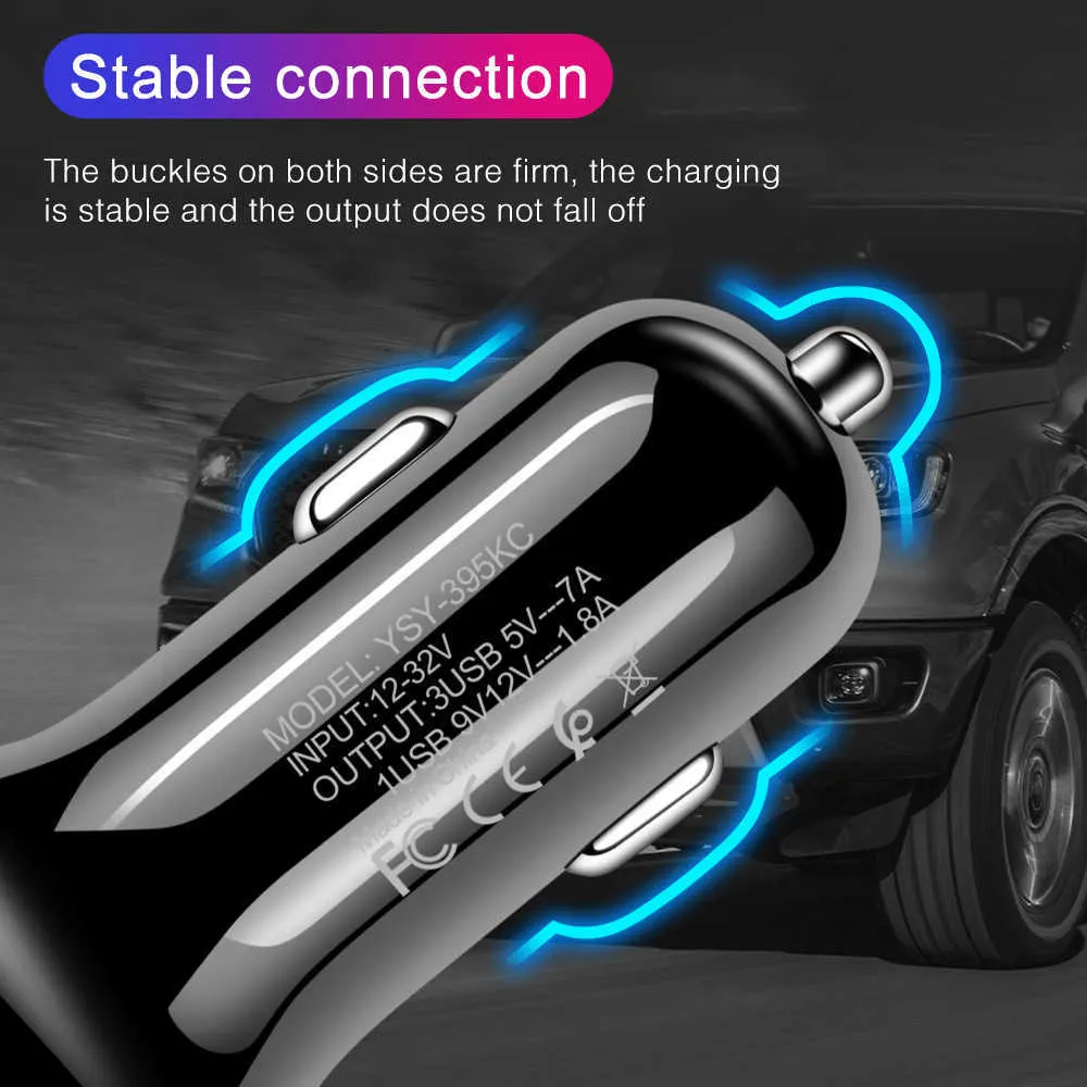 Chargeur de voiture USB Charge rapide QC3.0 Ports Adaptateur allume-cigare pour iPhone Samsung Huawei Xiaomi QC Charge de téléphone