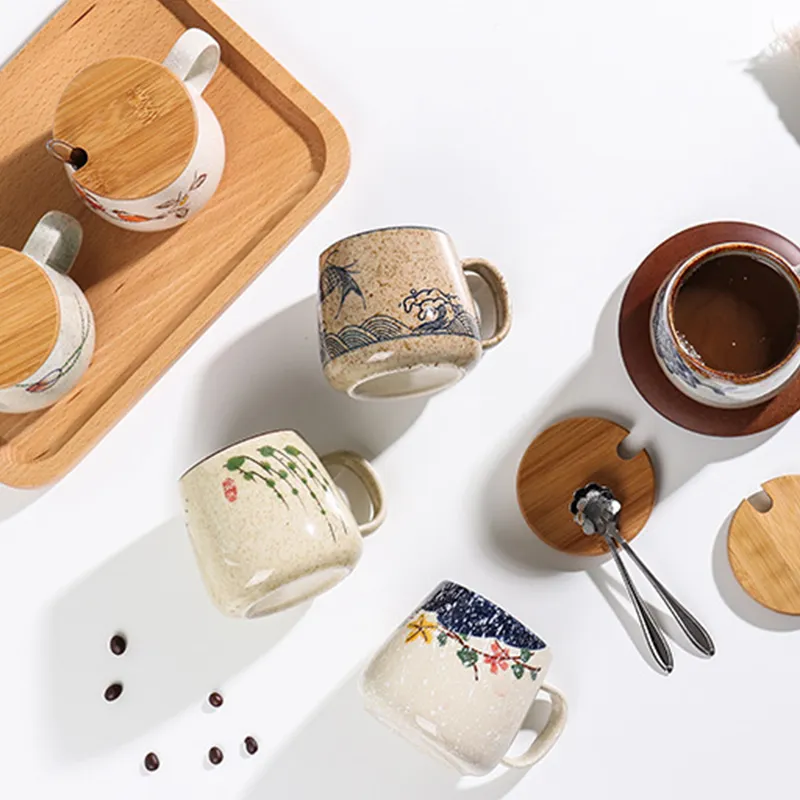 Vintage Coffee Tasse einzigartiger japanischer Retro -Stil Keramikbecher 380 ml Ofenwechslung Ton Frühstückstasse Kreatives Geschenk für Freunde1373037