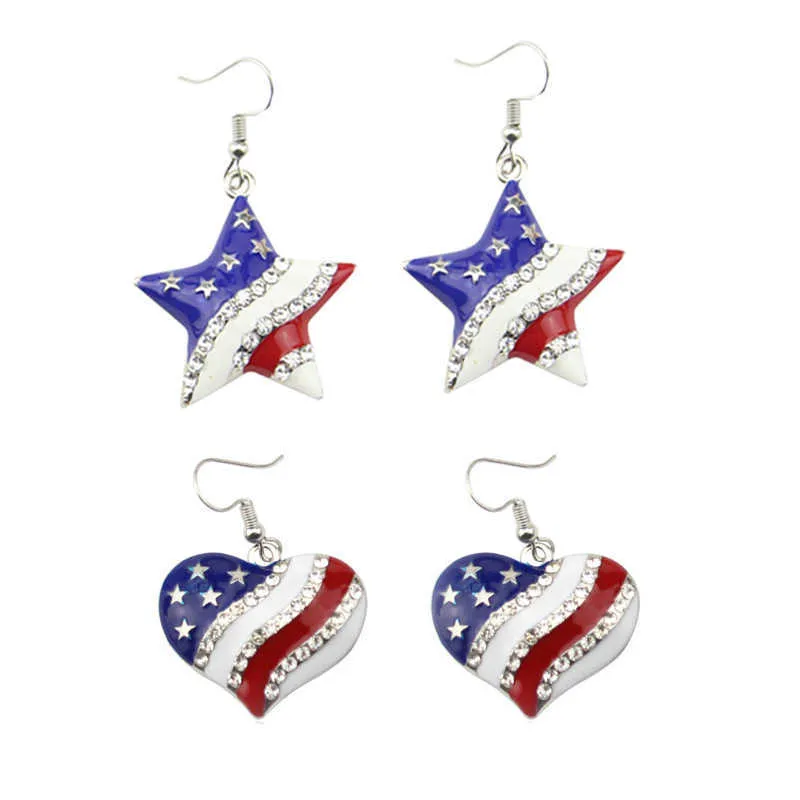 Pentagram USA Flag Earring Heart Sharpe American Banding Orecchini a pendola 4 luglio Gioielli a sospensione Gioielli Q0709