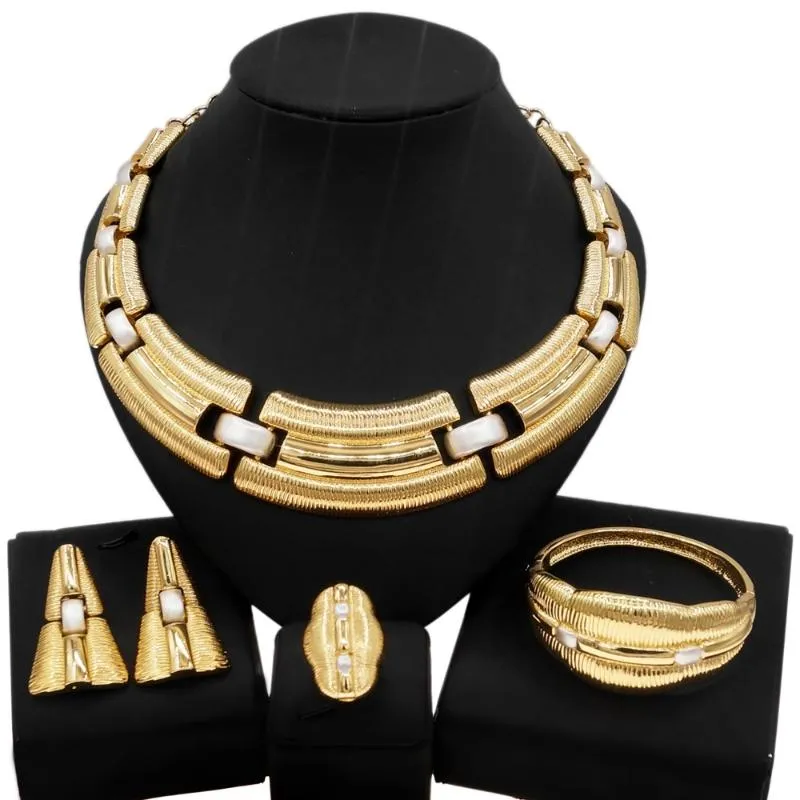 Orecchini Collana Yulaili Vendita Serie Oro Brasiliano Set di gioielli placcati in rame di lusso Set italiano di quattro set matrimonio da donna257V