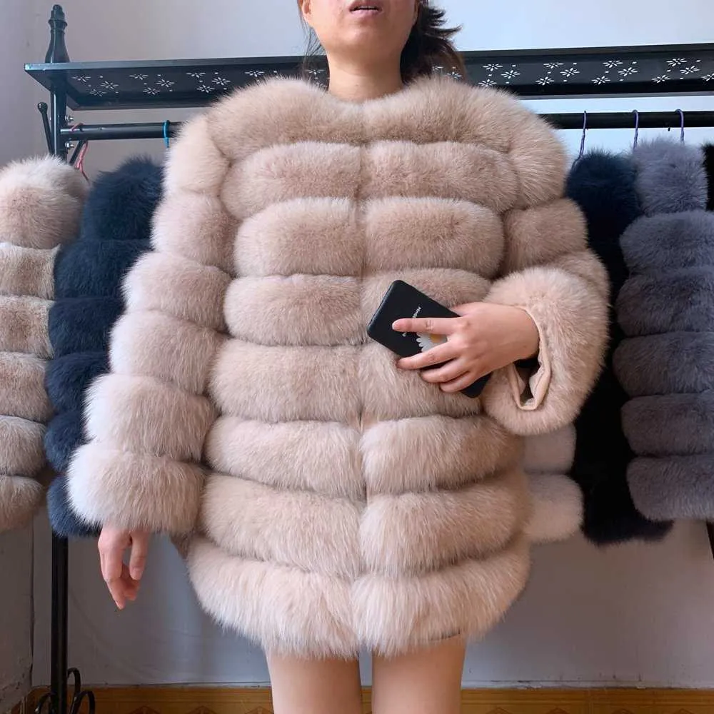 70cm Kvinnor Fur Coat Real Natural Winter Äkta med Vest Girl s Västar DHL 210816