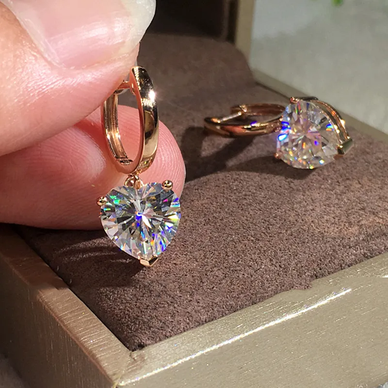 Charmante 18K Rose Gold Hoop Oorbellen Hartvorm CZ Crystal Diamond Dangle Sieraden Cadeau voor Vrouwen Girls280h