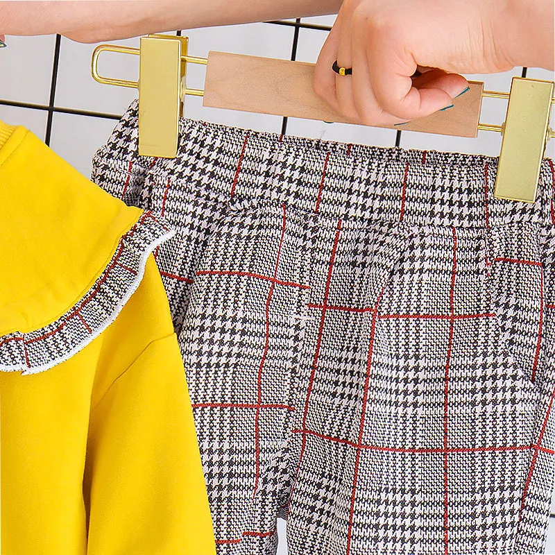 Clothing Sets Baby girl clothes spring and autumn suit doll collar clothing college style plaid trousers baby set 220915