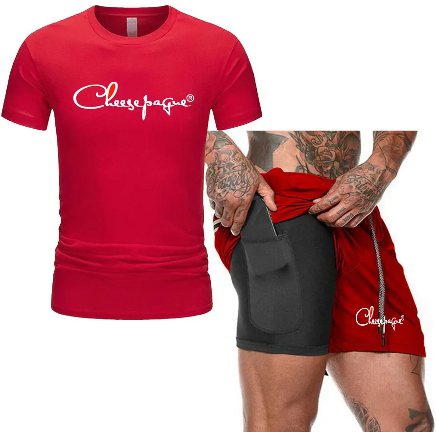 Survêtement marque impression hommes été à manches courtes décontracté 100% coton t-shirt Shorts hommes survêtement t-shirts + pantalon de survêtement homme ensemble