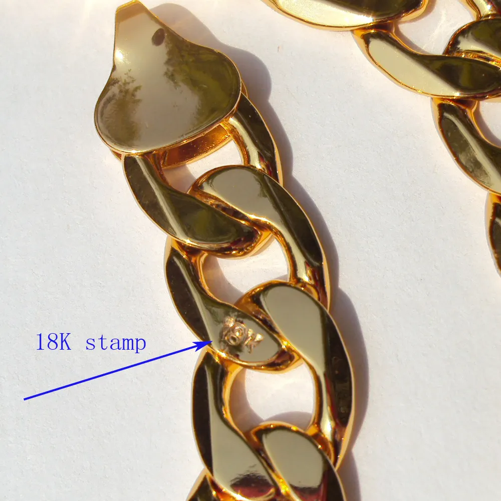 24 gult fast guld autentisk finish 18 K stämplad kedja 10 mm fin trottoark kubansk länk halsband män gjorda 188o