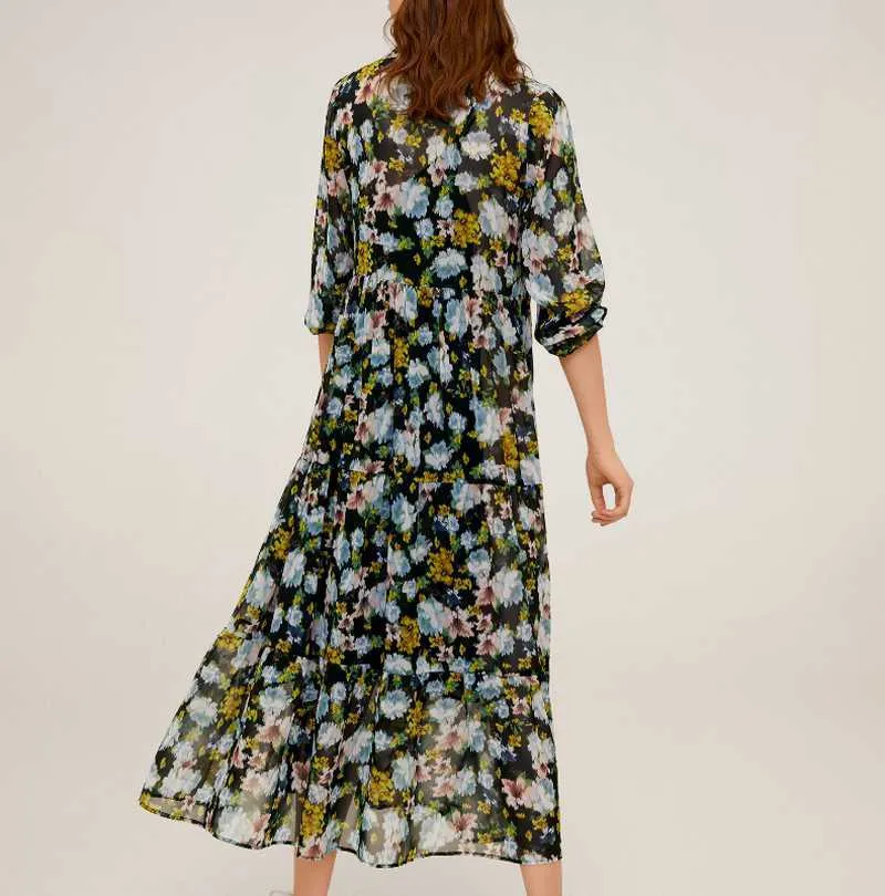 Kobiety Summer Sukienka Moda Vintage Floral Prints Vestidos Wrinst Sleeve Holiday Beach Style Nowoczesna dama Szyfonowe Dresses 210602