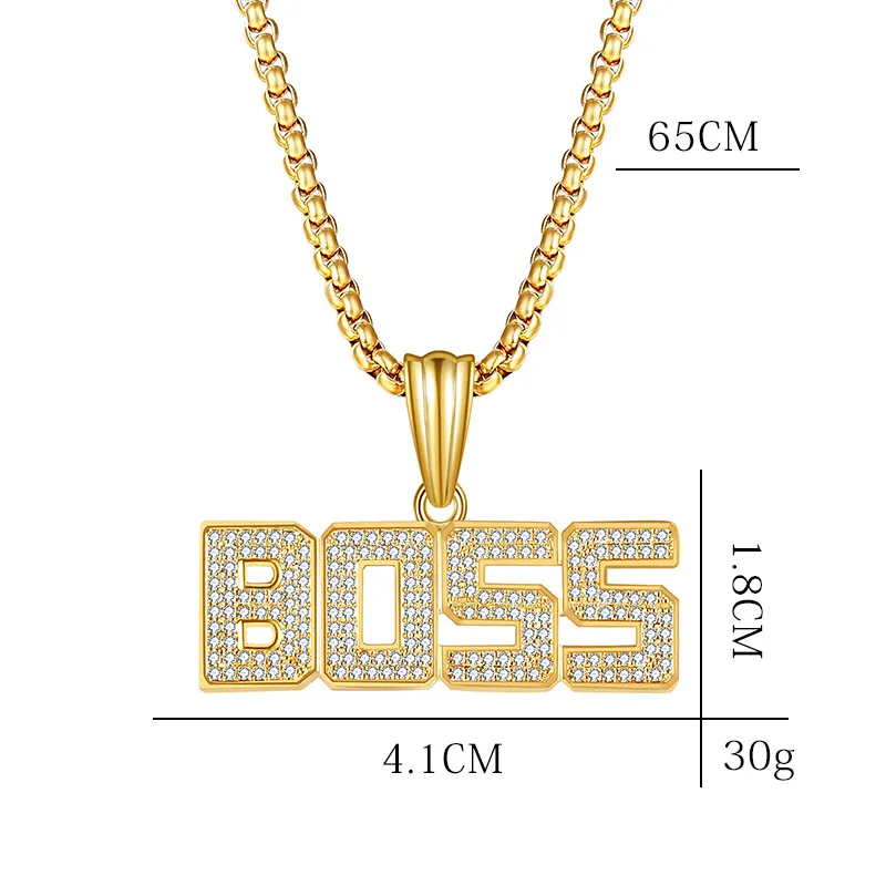 Hip Hop Letter Boss Anhänger Halskette Bling Diamant Halsketten für Männer Frauen Modeschmuck wird und sandig