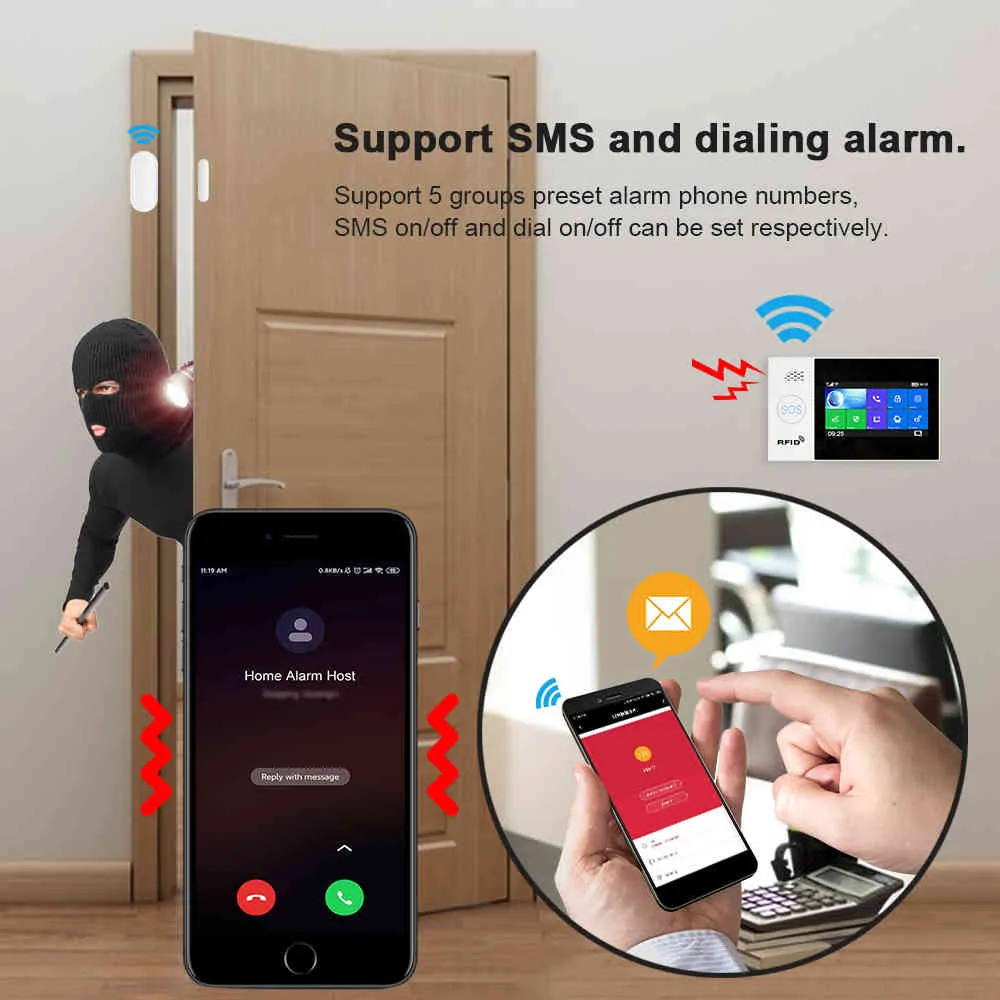 Tuya WiFi GSM Protection de sécurité à domicile système d'alarme intelligent écran tactile kit antivol application Mobile télécommande RFID bras et désarmer