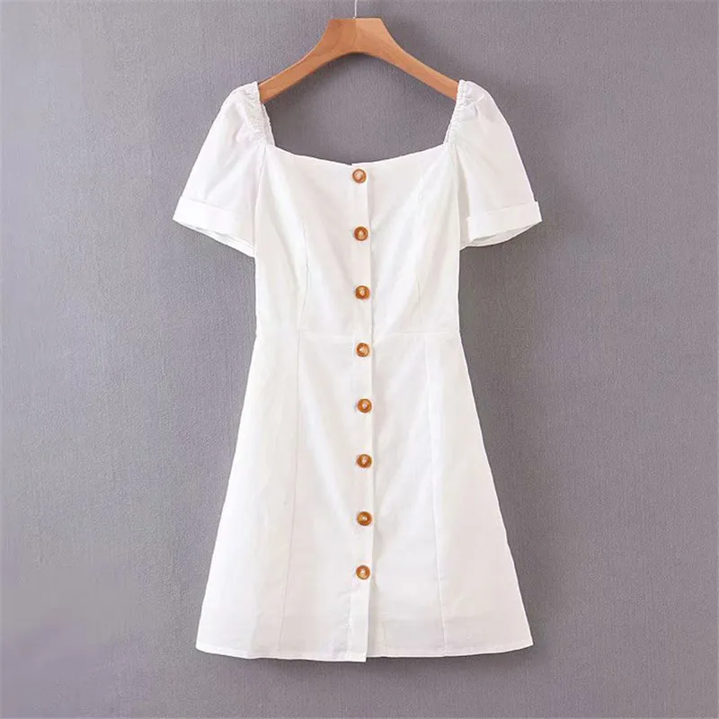 Camicia elegante da donna con bottoni vintage, colletto quadrato, maniche corte, abiti estivi in cotone, abiti casual coreani da festa 210430