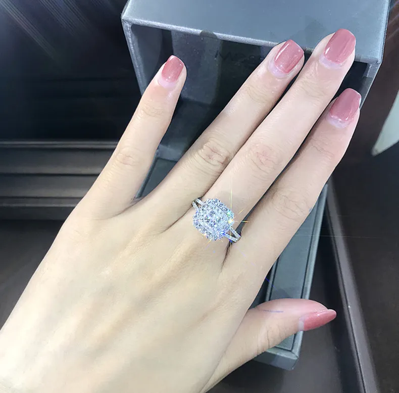 Lindo anel feminino de formato quadrado, brilho completo, micro pave, cristal, zircão, deslumbrante, anel de noiva, casamento, noivado, 344t