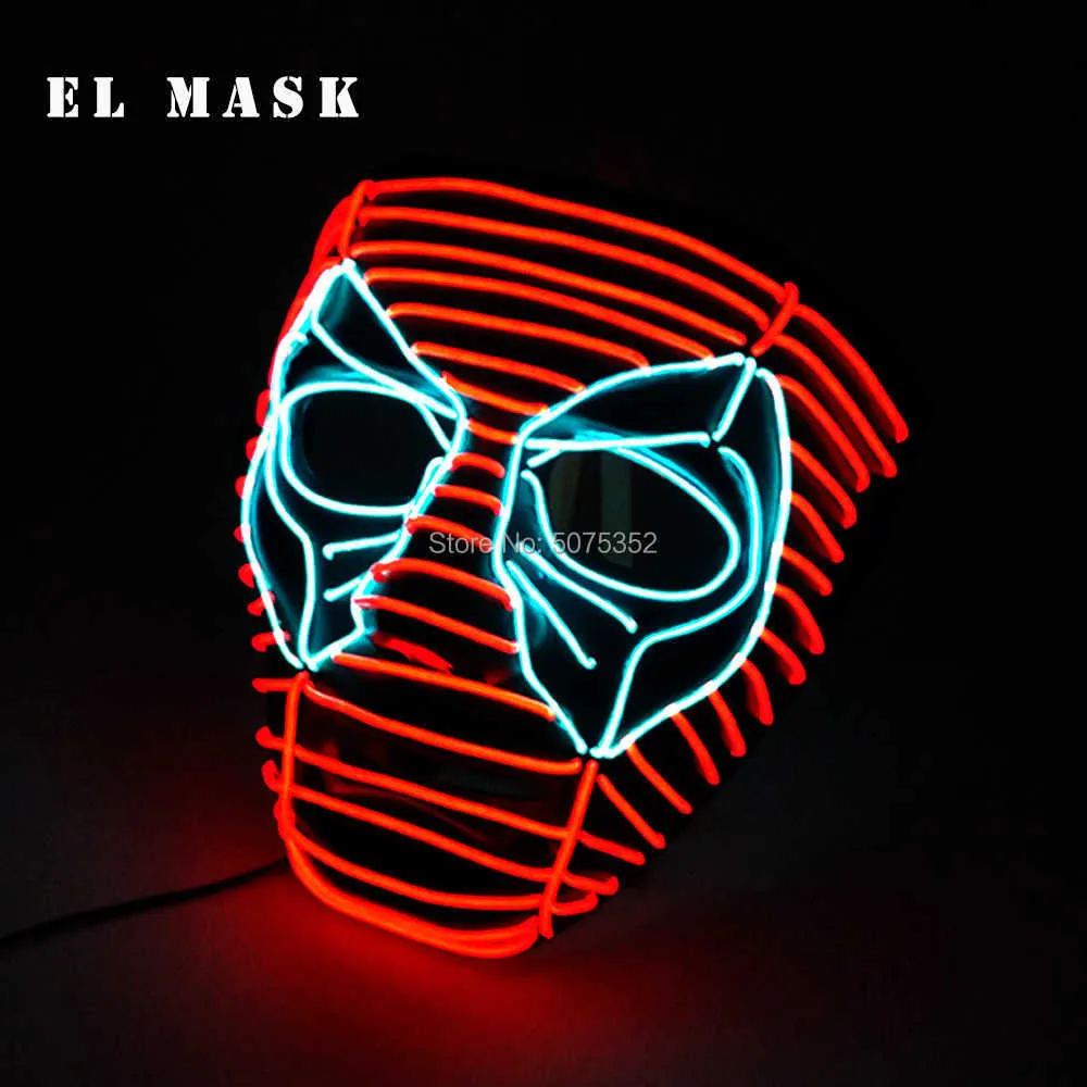 Night Glowing EL Wire Mask Japanse Anime Cosplay Light Up Mask Dance DJ Club Decor Neon Led Mask voor Halloween Christmas Decor Q0235r