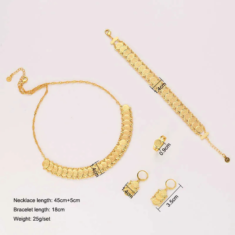 Classic Arab Coin Jewelry sets Gold Color Necklace Bracelet Earrings Ring Middle Eastern for muslim women Coin Bijoux 2106191332291638277