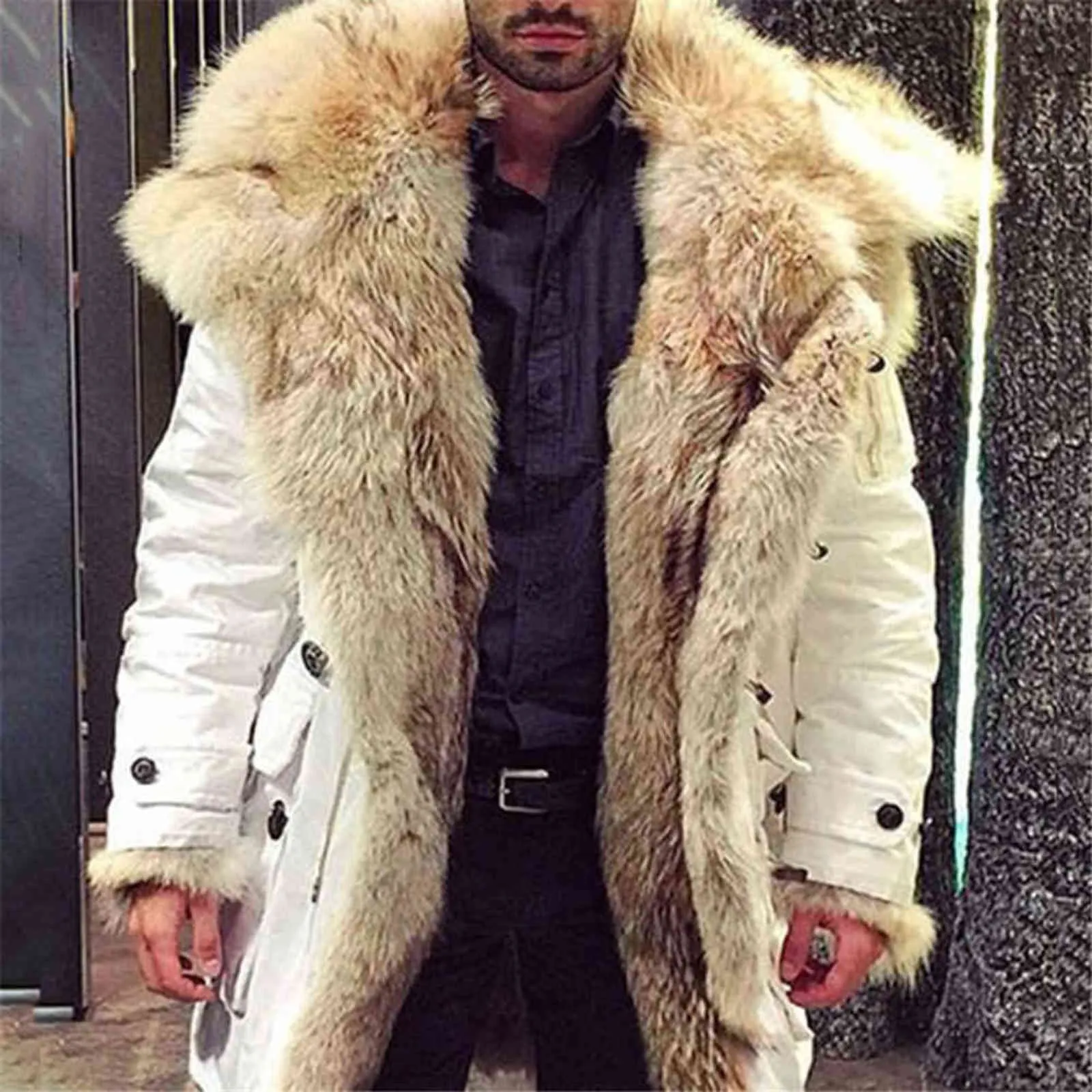 하향 자켓 남자 겨울 긴 코트 흰색 두꺼운 옷 카디건 남자 의류 따뜻한 y1103