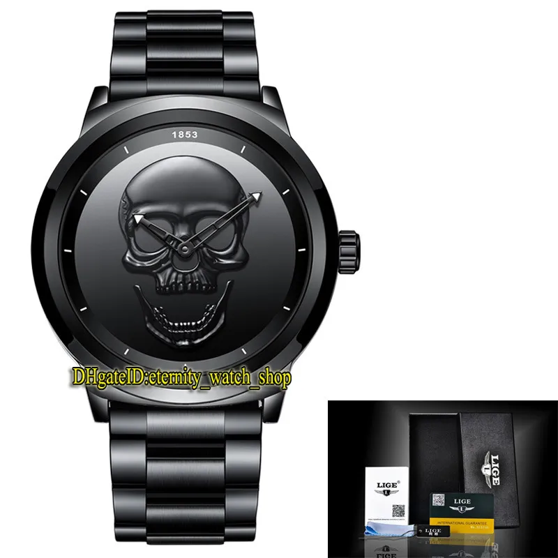LIGE ETERNITY LG9876 Sport Męskie zegarki czarne szkielet kwarcowy ruch mężczyzn Watch stalowa skrzynia nierdzewna Strap354s