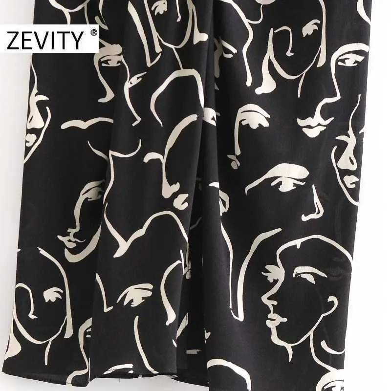 Zevity Women Vintage Graffiti Print Knuted Draped Sarong Skirt Faldas Mujer Female Split Vestido Back Zipper Slim Kjolar Qun694 210603
