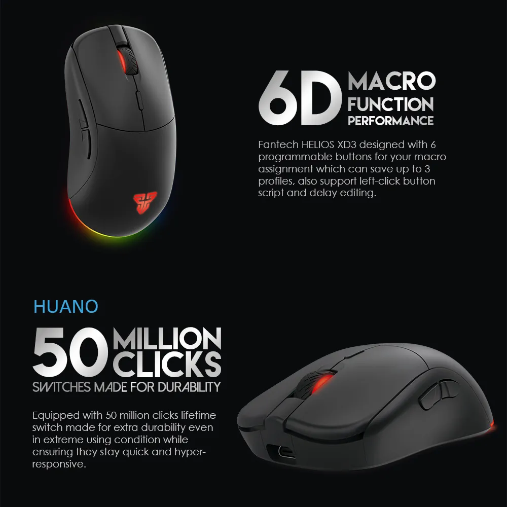 FANTECH XD3 souris de jeu sans fil PIXART 3335 16000DPI 2.4G souris de jeu rvb 6 boutons Macro 50 millions LOL FPS Gamer M