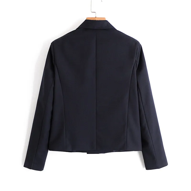 Autumn OL double breasted navy blue blazer Women coat elegant slim suit winter outwear short jacket 210430