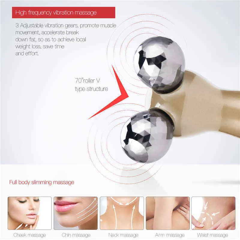 CKEYIN 3D V Ansikt Roller Ball Vibration Lifting Firming Body Slant rynka borttagning Puls Massage Skin Skönhetsenhet 48 2201145011858