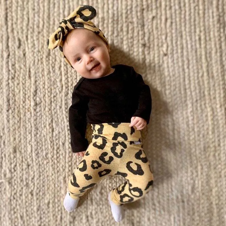 0-18m mignon léopard né née bébé fille fille vêtements ensemble doux manches longues romper pantalons tenues vêtements automne vêtements 210515
