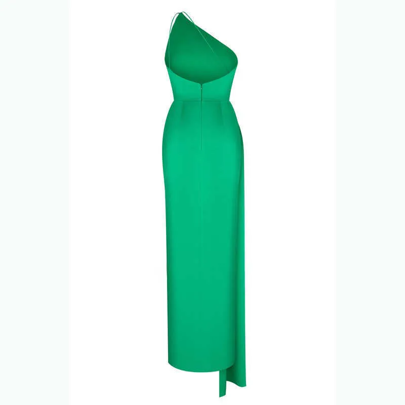 Mode d'été couleur unie sans manches longueur au sol taille haute col asymétrique qualité robe femmes 13C856 210527