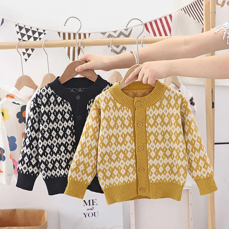 Осенний детский свитер для мальчика Girl Coats 2021 Новый случайные детские теплые одежды 2-6Y детей верхняя одежда вязаные кардиганские девушки свитер Y1024