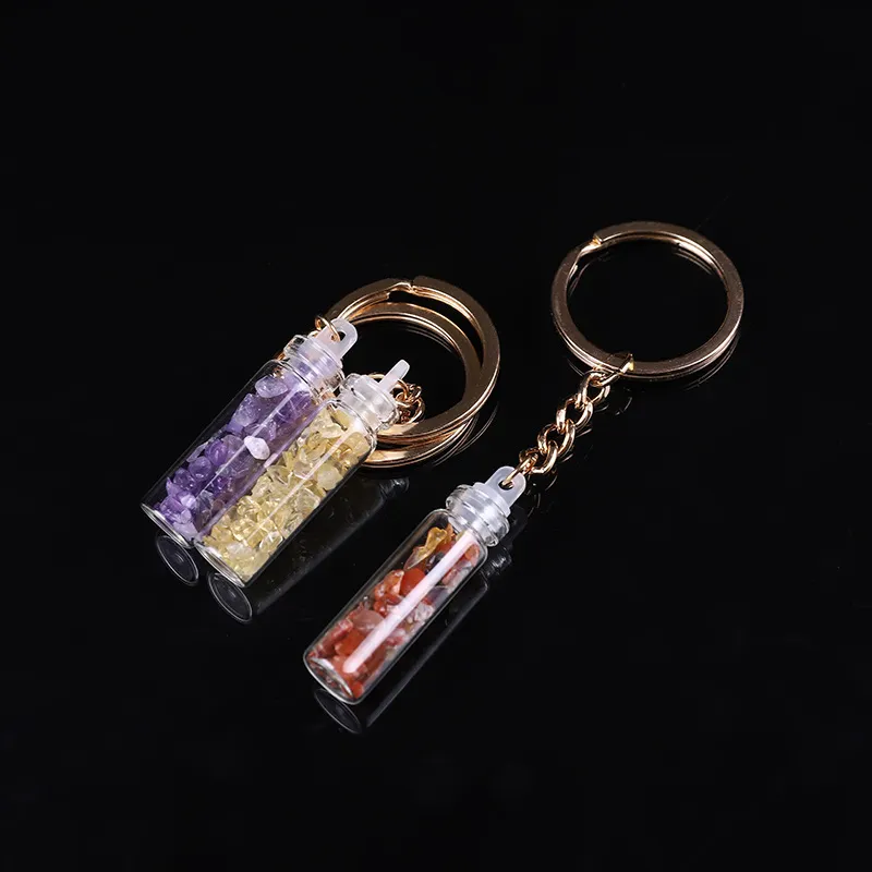 Mode gravier Hearling cristal porte-clés anneaux énergie pierre dérive bouteille porte-clés accessoires