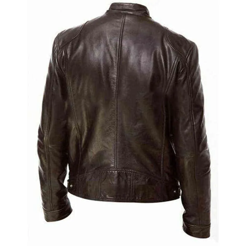 Automne Homme Veste En Cuir Plus La Taille Noir Marron Hommes Col Montant Manteaux Biker s Moto 211217