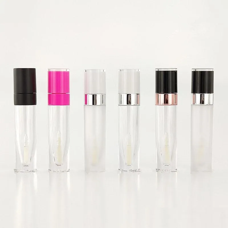 100st 6,5 ml Clear Round Lip Gloss Tube Tom Lip Balm Tubes Vit Rosa Black Cap Makeup Tool Cylinder Lipstick Tube