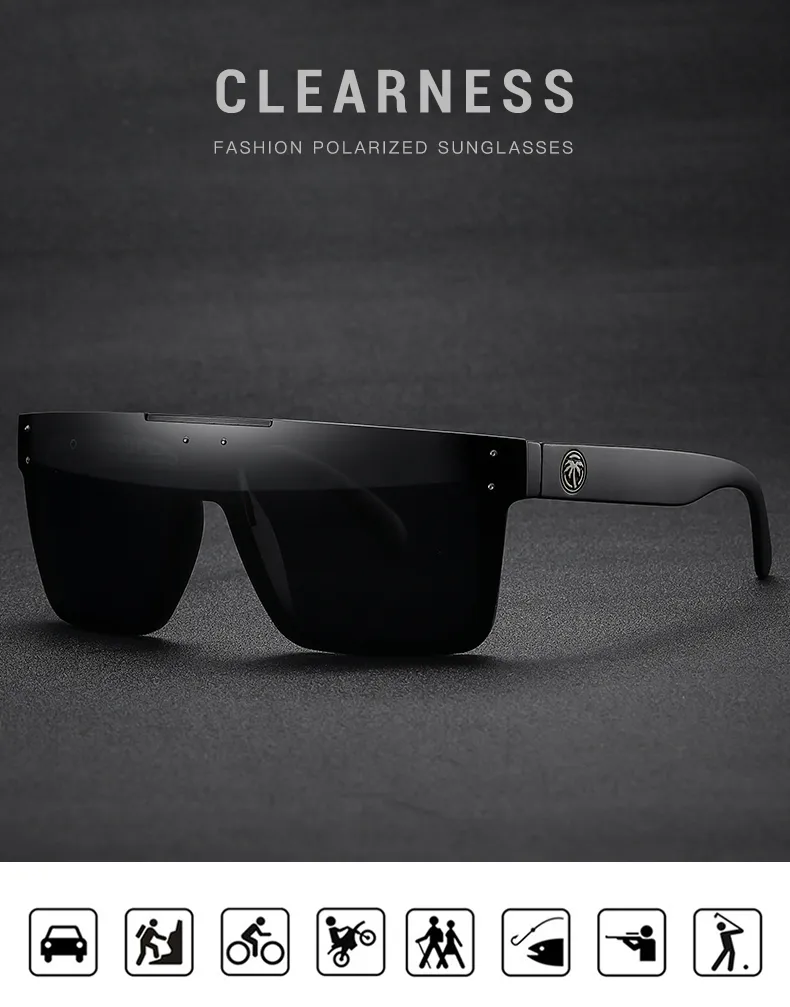 Nytt lyxvarumärke speglade värmevåg polariserade lins solglasögon män sportglasögon UV400 -skydd med fall HW033400