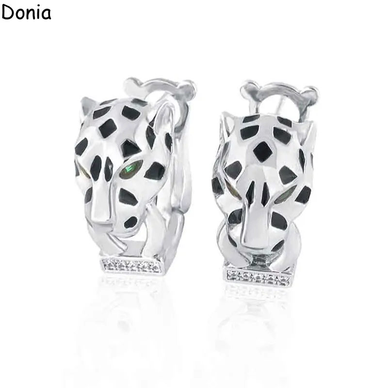 Donia jewelry luxury stud European and American fashion double ring leopard titanium steel micro-set zircon three-color creative d296e