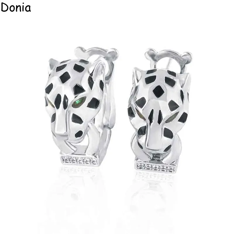 Donia Schmuck Luxus Ohrstecker Europäische und amerikanische Mode Doppelring Leopard Titan Stahl Micro-Set Zirkon dreifarbig kreativ D235b