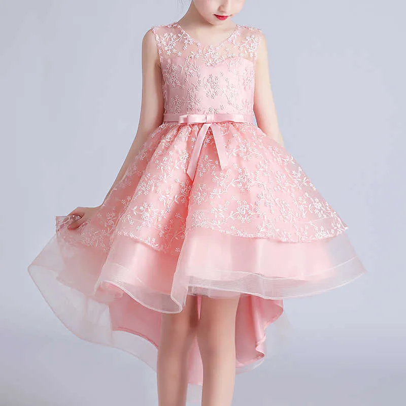 2021 nouveau Design enfants robe pour filles fête de mariage queue élégante princesse sans manches enfants robes de soirée Q0716
