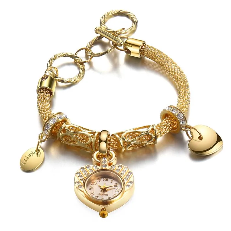 Orologio da donna con cinturino a forma di cuore con quadrante in acciaio inossidabile, cinturino di lusso in cristallo, orologio da polso analogico, da donna, Reloj Gift3049