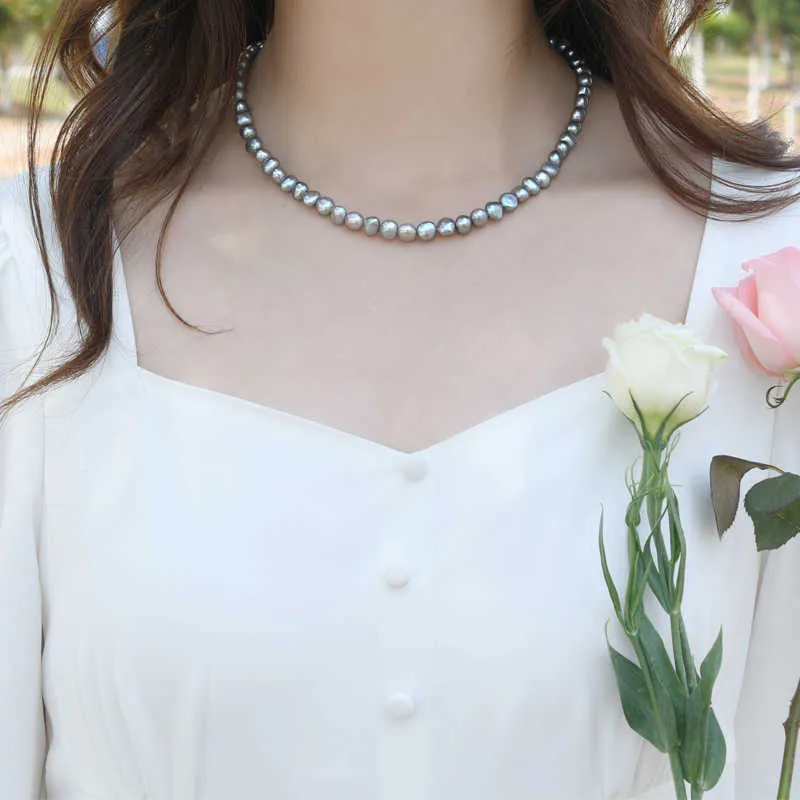 ASHIQI – collier de perles d'eau douce naturelles baroques en argent Sterling 925, bijoux à boutons pour femmes, 2021
