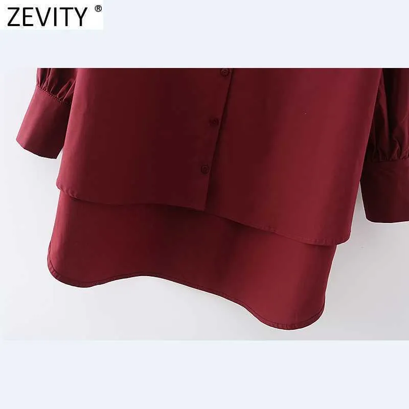 Zevity Spring Women Simply Solid Color Nieregularne Koszula Sukienka Sukienka Office Ladies Chic Długi Rękaw Biznes Vestido DS5033 210603