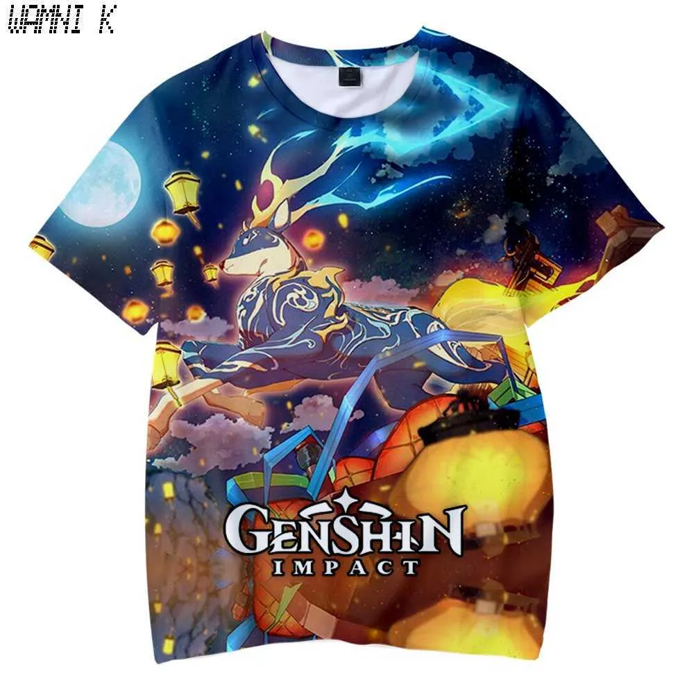 ノベルティゲームGenshin Impact Printed 3D Tシャツ男性向け女性特大のOネックトップ半袖Creative Unisex Fashion TシャツY0901