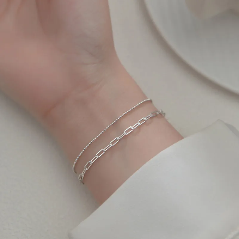 Trustdavis Echt 925 Sterling Silber Mode Doppel Schicht Perlen Kette Armband Für Frauen Hochzeit Valentinstag Schmuck DA2246
