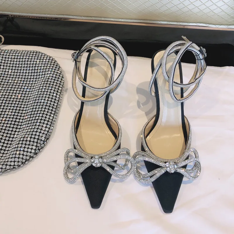 Bow cristal haut talon femme chaussures de mariage mode pompes 2021 nouveau luxe designer marque dames chaussures en cuir véritable