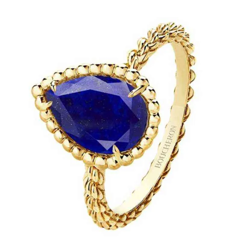 Klassieke GoldColor Fonkelende Teardrop Rhinestone Zirkoon Crystal Ring voor Dames Water Drop Bruiloft Engagement Sieraden G1125