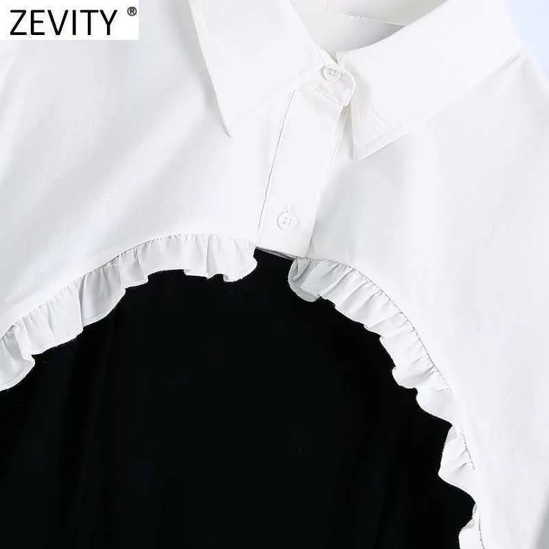 Zevity Women Vintage Black Sling Klänning Kvinna Chic Vit Agaric Lace Ruffles Två Pieces Casual Slim Mini Vestido DS5069 210603